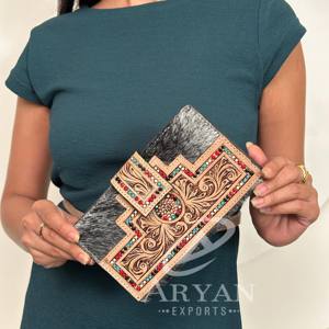 Nueva Cartera de cuero para mujer, cartera para tarjetas de crédito, bolso de mano de cuero occidental, Cartera de cuero cosida a mano de piel de vaca auténtica, regalo para ella - Product Image 1