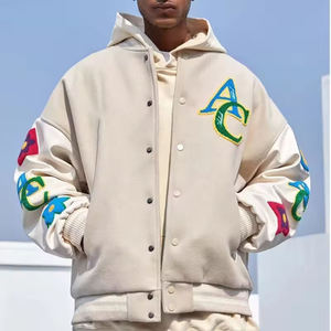 OEM Custom Men's High Quality Wool Varsity Jacket with Stand Collar Winter Season Baseball <b>Patches</b> Letter Pattern Decoration - Product Image 6