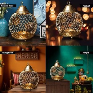 Portavelas estilo linterna de alambre de Metal de nuevo estilo con acabado de revestimiento de polvo dorado diseño de jaula de forma redonda para decoración del hogar - Product Image 6