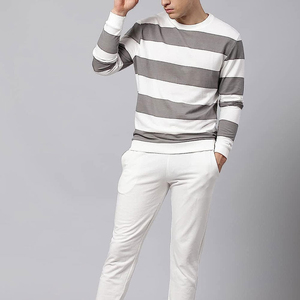 Sudadera de cuello redondo para hombre a la moda, ropa de calle con estampado de rayas en blanco sólido, ropa informal de algodón 100%, sudaderas cómodas para hombre - Product Image 6