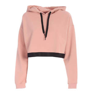 Wholesale Trendy Winter Casual Cotton Women's Hoodies <b>Pink</b> <b>Crop</b> <b>Top</b> Sweatshirt with Hooded Collar and Front Logo - Product Image 1