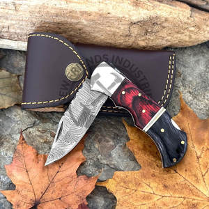 Cuchillo de combate de acero de Damasco plegable hecho a mano para hombre, cuchillo de bolsillo con mango de madera, bloqueo trasero para caza, Camping, senderismo, ODM personalizado - Product Image 5