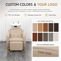 Fauteuil de lavage de cheveux pour salon, beige, avec robinet doré, lavabo en céramique blanc, repose-pieds extensible, réglage manuel