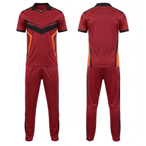 Ensemble Maillot et Pantalon de Cricket Personnalisé pour Hommes, Sublimé, Respirant, à Séchage Rapide, Motif Chevron Marron Orange, Vente en Gros - Product Image 3