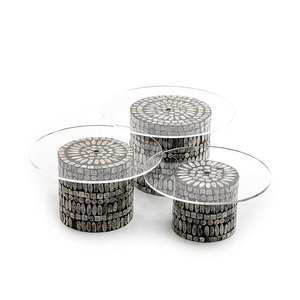 Set Of 2 Different Size Cake Stand Wooden And Mother Of Pearl Top Cake Stand Chocolate Serving Stand - Product Image 2