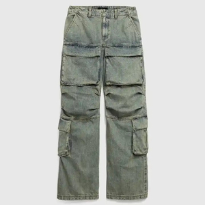 Jeans de Mezclilla Azul Vintage de Alta Calidad, Estilo Holgado, Pierna Ancha, Lavado Técnico, Cintura Media, Talla Grande, Tejido de Punto - Product Image 1