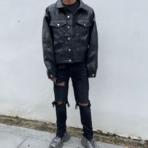 LINCLOT Veste en cuir véritable vintage de luxe pour hommes avec broderie, col montant, design de rue pour la moto en hiver - Product Image 2