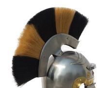 Casque de centurion romain avec panache noir et or Casque de soldat romain médiéval Cosplay Armure de chevalier pour reconstitution Costume équitable