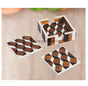 Dessous de verre carré en incrustation d'os meilleure qualité artisanat bois d'acacia et nacre sous-verres pierre à boisson en bois faite à la main - Product Image 6