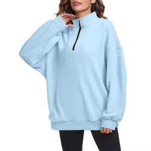 Sudadera de algodón con media cremallera para mujer, forro polar con logotipo bordado personalizado, cuello alto con capucha para invierno - Product Image 1
