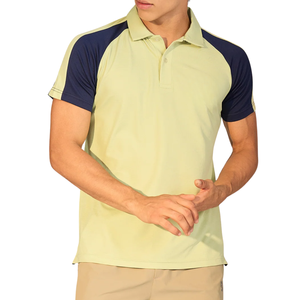 Polo homme premium jaune avec manches bleu marine, vêtement de sport élégant, confortable, décontracté et actif pour le fitness en plein air - Product Image 3