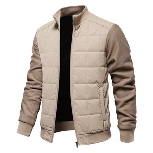 Autumn and Winter New Men's Splicing Casual Bomber Jacket with Stand-Up Collar Featuring Front Logo Puffer Jacket - Product Image 3