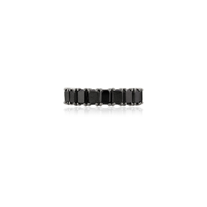 Bijoux de haute qualité 100% forme de baguette naturelle diamant noir solide 18K or blanc pleine bague d'éternité pour hommes et femmes - Product Image 1