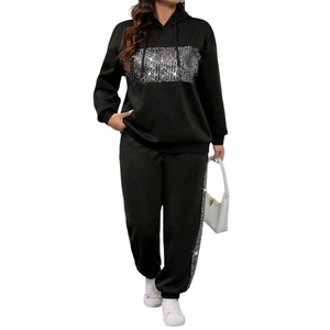 2025 grande taille 2 pièces rayé Sequin panneau latéral cordon pantalon décontracté vêtements de détente strass survêtements - Product Image 1
