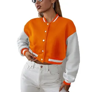 OEM 제조업체 셔닐 자수 가죽 프린트 스트리트웨어 야구 맞춤형 로고 코트 여성용 자르기 폭격기 대표팀 재킷
