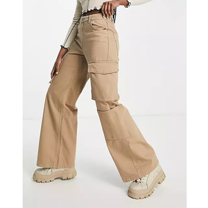 Personnalisé Femmes Automne Hiver <span class=keywords><strong>Pantalon</strong></span> Surdimensionné Poche Détail Large Jambe bAGGY Cargo <span class=keywords><strong>Pantalon</strong></span> en <span class=keywords><strong>Camel</strong></span> - Product Image 3