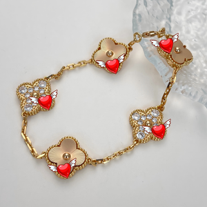 กำไล<span class=keywords><strong>ข้อ</strong></span><span class=keywords><strong>มือ</strong></span>เงินแท้ 925 ชุบทอง 18K รูปใบโคลเวอร์สี่แฉก ลายดอกไม้ห้าดอก สามารถขอแคตตาล็อก <span class=keywords><strong>Van</strong></span> <span class=keywords><strong>Cleef</strong></span> จากผู้ขายได้ - Product Image 1