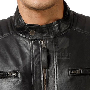 Veste d'hiver personnalisée pour hommes, couleur unie, col montant, cuir streetwear avec logo sur le devant, tissu en toile - Product Image 5