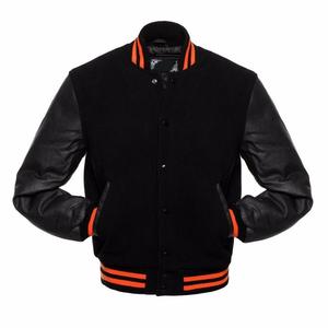 Chaqueta de bombardero Varsity Letterman de lana pura negra de alta calidad para hombres Chaqueta de béisbol universitaria de cuero genuino para hombres Envío DDP - Product Image 2