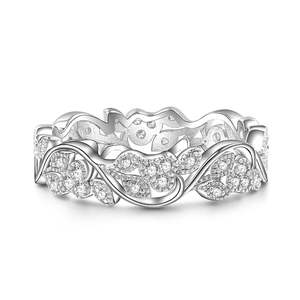 Jeulia Infinity Leaves Eternity <b>Ring</b>-Sterling <b>Silver</b> with 14K Rhodium Plating and <b>Emerald</b> Cut Diamond for Women - Product Image 1