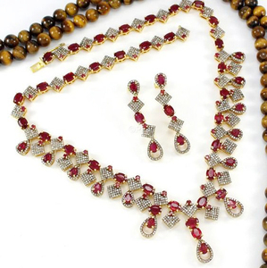 Naturel Rosecut Diamant Rubis Non Coupé Polki Solide 925 Argent À La Main Victorien Mariage Collier Bijoux Diamant Polki Collier - Product Image 1