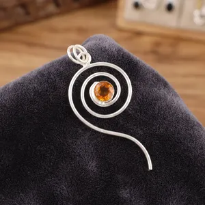 Pendentifs Bohèmes en Argent Sterling 925 avec Citrine Naturelle Ronde, Bijoux de Mode Sertis de Façettes, Pendentifs de Mariage - Product Image 5