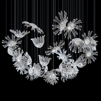 Luxe flocon de neige fleur Art déco plafond suspendu lampe lustres en verre transparent pour la maison Villa hôtel hall