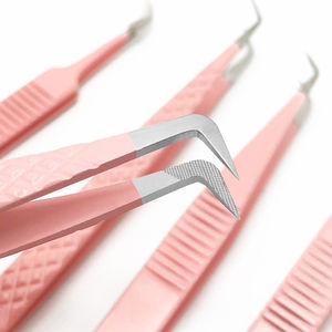 Pince à épiler professionnelle en acier inoxydable pour extensions de sourcils et de cils, différentes couleurs avec pointe inclinée, marque privée - Product Image 6