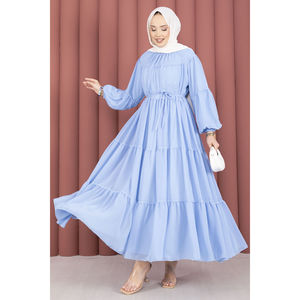 Vestido de Gasa Azul Bebé, Elegante, con Estampado Floral, en Capas, Transpirable, Estilo Casual, Cintura Natural, Talla XS, para el Día, Fiestas y Celebraciones - Product Image 3
