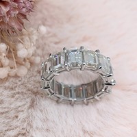 Bague de fiançailles et de mariage en argent 925 plaqué or avec diamant de laboratoire taille émeraude serti en canal, certificat IGI, pour femme - Munjani