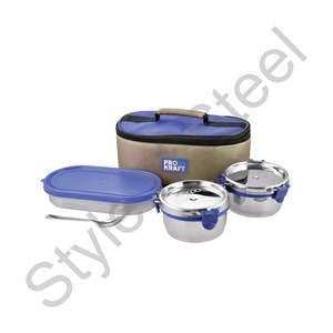 Caja Tiffin de acero inoxidable con contenedores de diseño redondeado Artículos reutilizables de 3 piezas Lock & Unlock Tiffin Box Juego de 3 piezas - Product Image 1