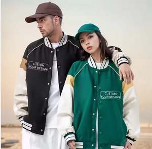 Veste universitaire d'hiver en laine décontractée pour hommes fermeture en toile à simple boutonnage avec motif de lettres brodées style baseball sur le devant - Product Image 2