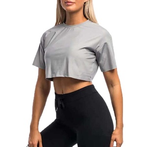 T-shirt court à manches courtes pour femme, imprimé à carreaux, avec patchs, respirant, en mélange de coton écologique, personnalisable, collection été 2026 - Product Image 4