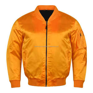 แจ็กเก็ตนักบินผ้าซาตินสีทองของผู้ชายเสื้อผ้าแนวสตรีทแบบลำลองมีซิปปิดและมีหลายกระเป๋าสำหรับสั่งซื้อจำนวนมากขายส่ง - Product Image 1