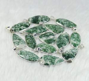 Vente en gros collier pendentif cabochon agate arbre vert forme mixte pierre de cristal lunette en argent sterling breloques plaquées mode - Product Image 4