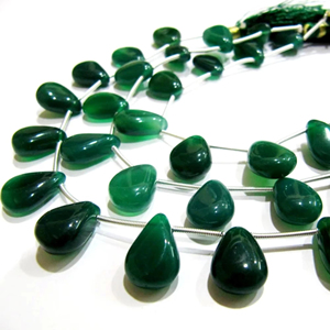 Natural Onyx verde corazón pera forma liso 10x15 tamaño lado perforado cuentas hebra 8 pulgadas de largo - Product Image 1