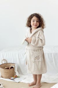 Soft Terry Kids <b>Bathrobe</b> White <b>With</b> Yellow Trim Skin-Friendly For Child Bathroom Use - Product Image 1