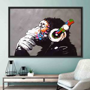 Impression sur toile de singe graffiti abstrait urbain - Art de rue moderne, 1P : encadré noir - Product Image 1