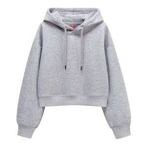 Nouveau sweat à capuche court pour femme de haute qualité, personnalisable, style décontracté et sportif haut de gamme, couleur unie pour l'automne/hiver - Product Image 1