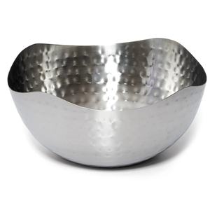 Bol de service en acier inoxydable à pointillés de conception de bordure de vague martelée de style unique personnalisé durable pour la table de dîner de dessert - Product Image 1