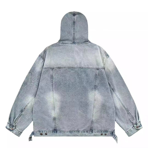 Logo imprimé personnalisé sans ficelle lavage à l'acide Denim sweat à capuche en coton épais design streetwear surdimensionné hommes sweat à capuche - Product Image 3