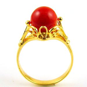 Bague 18K en pierre précieuse de corail rouge naturel - Product Image 2