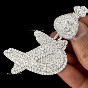 Colgante de Oro 10K con Diamantes Naturales Redondos de Corte Brillante, Letra Inicial Personalizada, Estilo Hip Hop, Joyería Unisex - Product Image 5