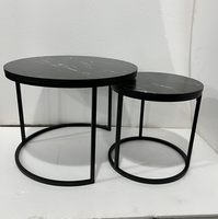 Ensemble de tables basses de salon nordique pas cher rond marbre blanc gigogne