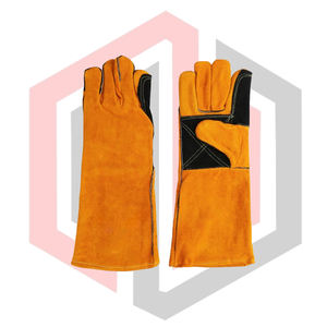 Gants de soudage orange et noir, paume renforcée en cuir, antistatiques, 14 pouces, 11 oz, poignet en tricot, Mig Mag Tig Stick BBQ Grill Fireplace - Product Image 1