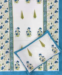 Jaipuri 100% Cotton Hand Crafted Bedsheet With <b>Pillow</b> Cover Set Hand Block Printed with Artisan-Made Bedsheet Border Design - Product Image 4