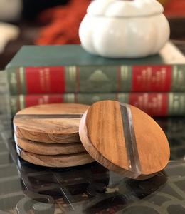 Premium Quality Acacia Wood Resin Coasters Eco-Friendly 12mm Thick <b>Polished</b> Finish Custom Logo Cup Serving Decorative Kitchen - Product Image 2