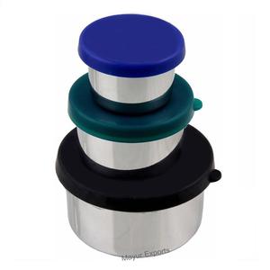 SET 3 récipients à vinaigrette en acier inoxydable avec couvercle en silicone pour les boîtes de service et de stockage des aliments à l'heure du déjeuner - Product Image 1