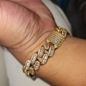 RB Gems Custom 14kt Gold Diamond Bracelet VVS Moissanite Baguette Yellow Hip Hop Style Cuban Chain Fine Charm Jewelry - Product Image 1