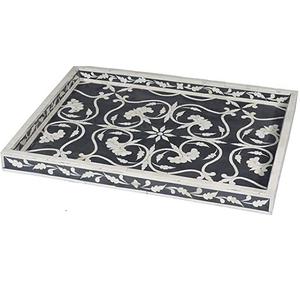 Bandeja Circular Floral con incrustaciones de hueso, producto en oferta, bandeja negra para servir alimentos, productos de cocina, bandeja para servir café y té - Product Image 4